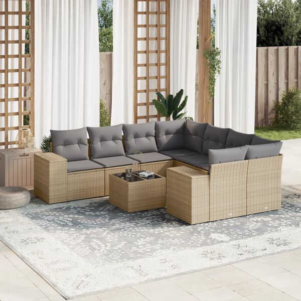 vidaXL Garden Sofa Set Beige Poly Rattan Large Modular