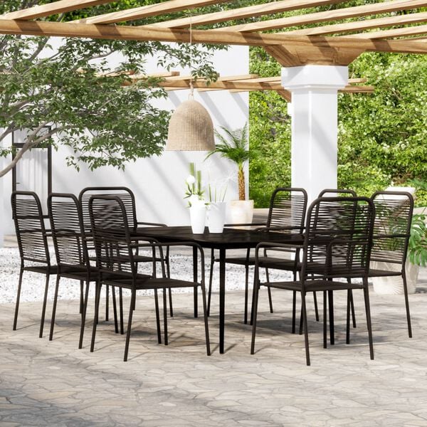 vidaXL Dining Set Black Powder-Coated Steel, Glass, Cotton Rope One Size