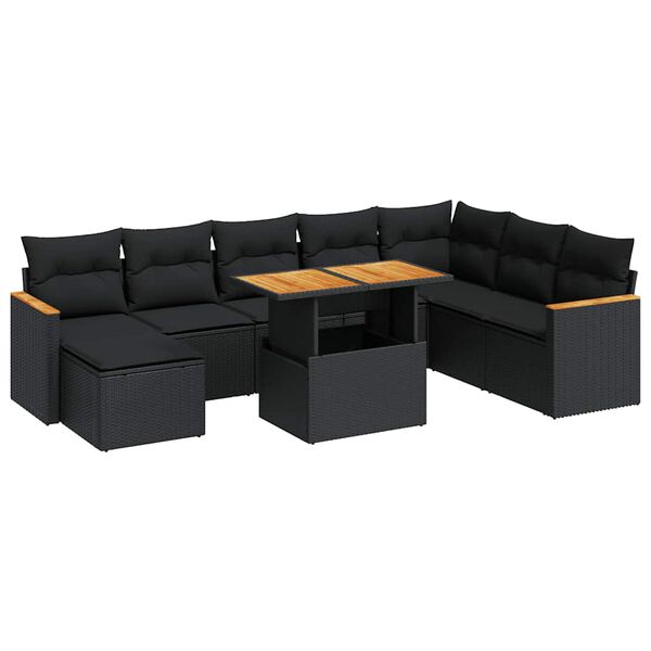 vidaXL Garden Sofa Set Black Poly Rattan 9 Piece Modular