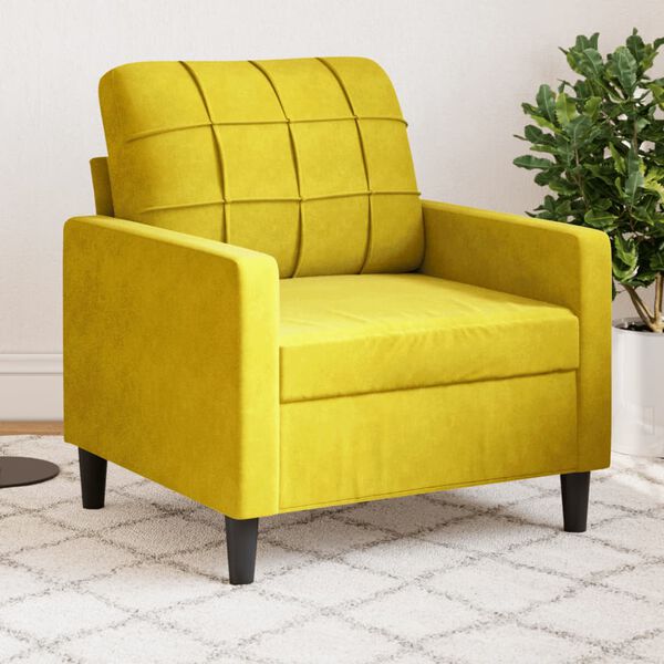 vidaXL Sofa Chair Yellow Velvet Single Sofa Chair Square Modern
