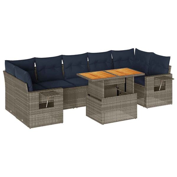 vidaXL 8 Piece Patio Sofa Set with Cushions Gray Poly Rattan