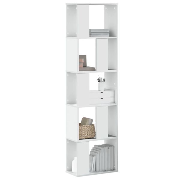 vidaXL Bookcase White Engineered Wood 5-Tier, 18 x 9.3 x 64.0 in