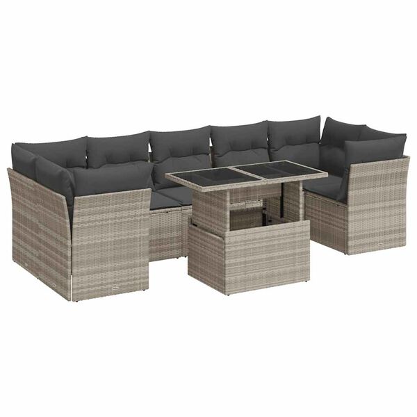 vidaXL Garden Sofa Set Light Grey PE Rattan Large Modular