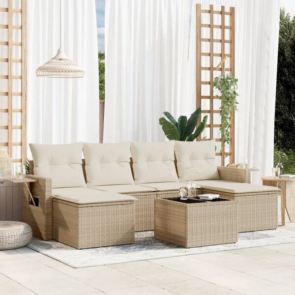 vidaXL Garden Sofa Set Beige and Cream White PE Rattan Large