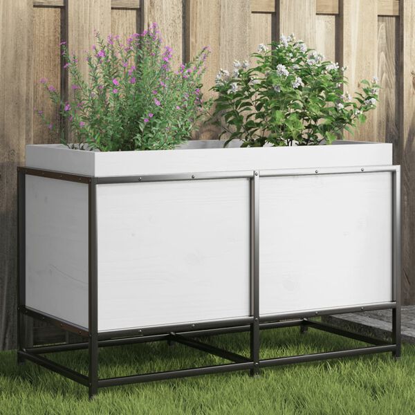 vidaXL Garden Planter White Solid pine wood, steel Medium