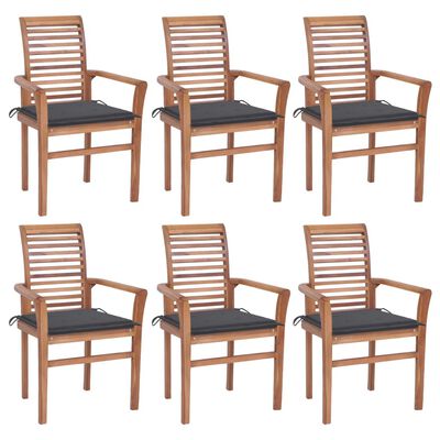 vidaXL Dining Chairs 6 pcs with Anthracite Cushions Solid Teak Wood