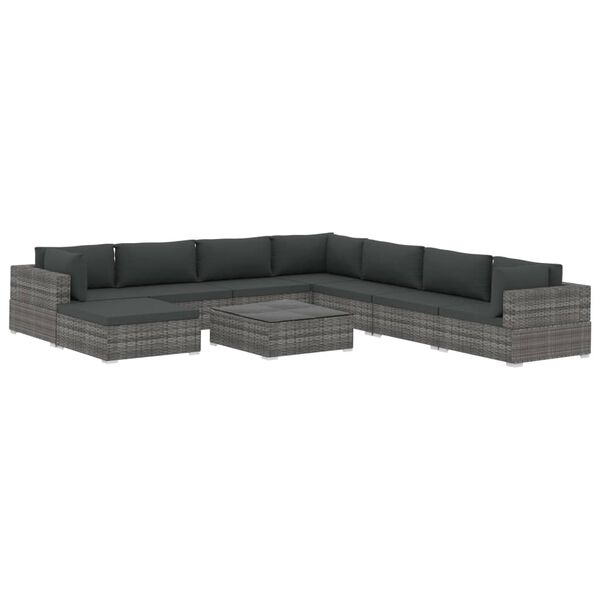 vidaXL Garden Lounge Set Grey PE Rattan, Powder-Coated Steel Modular