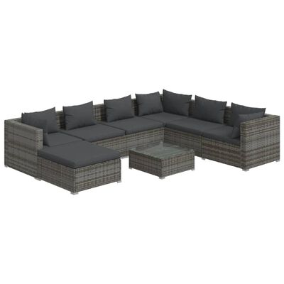 vidaXL 8 Piece Patio Lounge Set with Cushions Poly Rattan Gray
