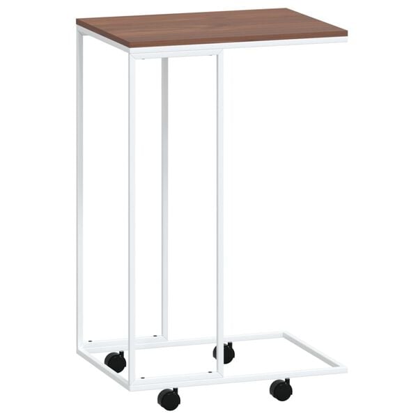 vidaXL Side Table White and Brown Engineered wood, iron Small Portable
