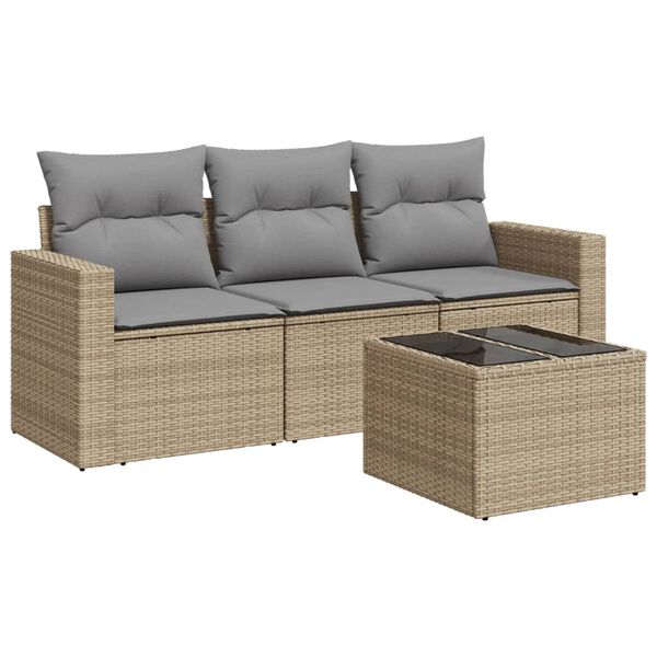 vidaXL Garden Sofa Set Beige PE rattan, powder-coated steel, tempered glass