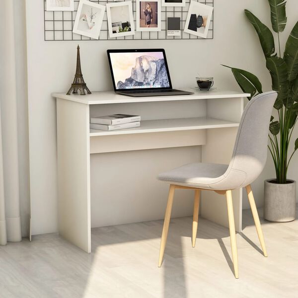 vidaXL Desk White Engineered Wood Small Desk Rectangular Modern