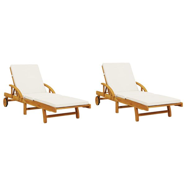 vidaXL Sun Lounger Set of 2 Brown Solid Acacia Wood Medium Foldable