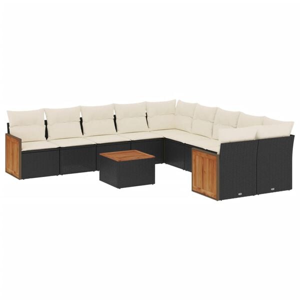 vidaXL Garden Sofa Set Black and Cream White