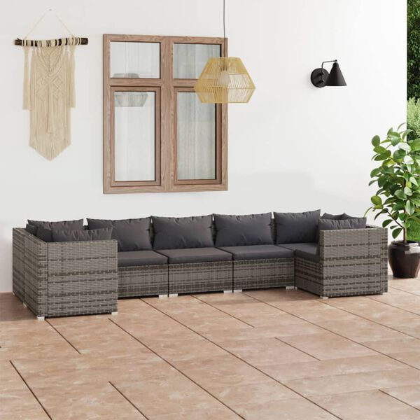 vidaXL Garden Lounge Set Grey PE rattan 7 Piece Modular