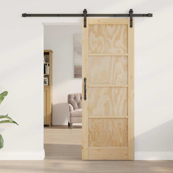vidaXL Sliding Door Natural and Black 28.94 x 78.15 in Solid Pine Wood