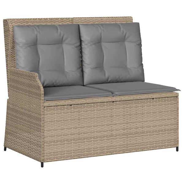 vidaXL Reclining Patio Bench Beige and Light Grey PE Rattan Standard