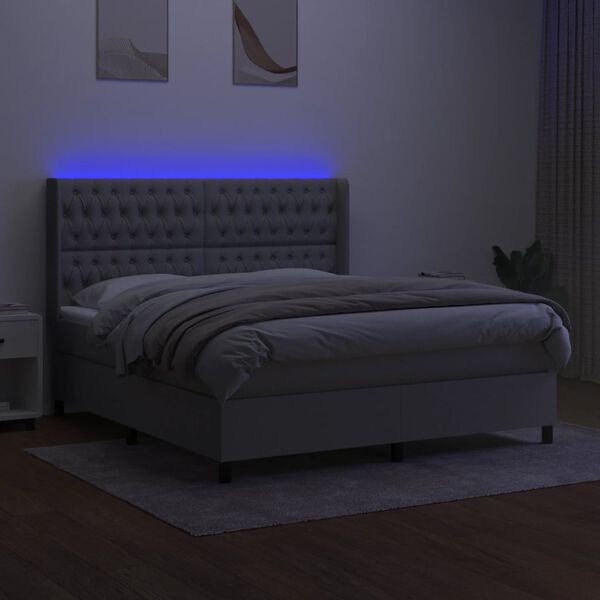 vidaXL Box Spring Bed with Mattress&LED Light Gray 72"x83.9" California King Fabric