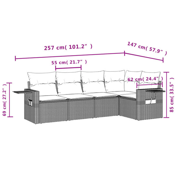 vidaXL Garden Sofa Set Grey PE rattan, powder-coated steel, polyester fabric