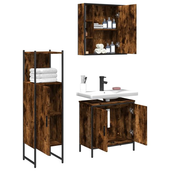 vidaXL Bathroom Cabinet Set Smoked Oak