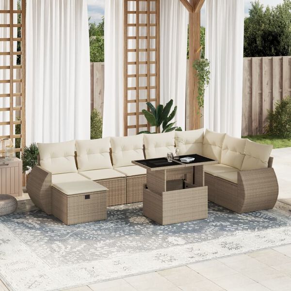 vidaXL Garden Sofa Set Beige PE Rattan Large Adjustable Armrests