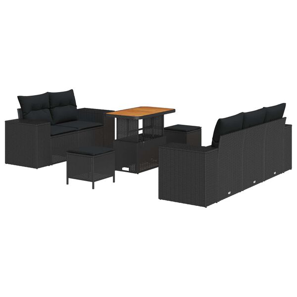 vidaXL Garden Sofa Set Height-Adjustable 8 pcs Black Poly Rattan