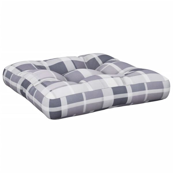 vidaXL Pallet Cushion Grey check 100% polyester 22.8 x 22.8 x 3.9 in