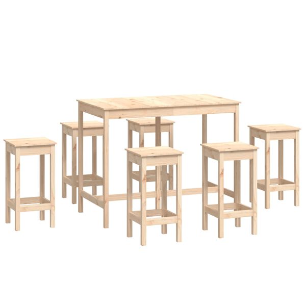 vidaXL Bar Set Natural Pine Solid Pine Wood Large Seats Many Bar Set