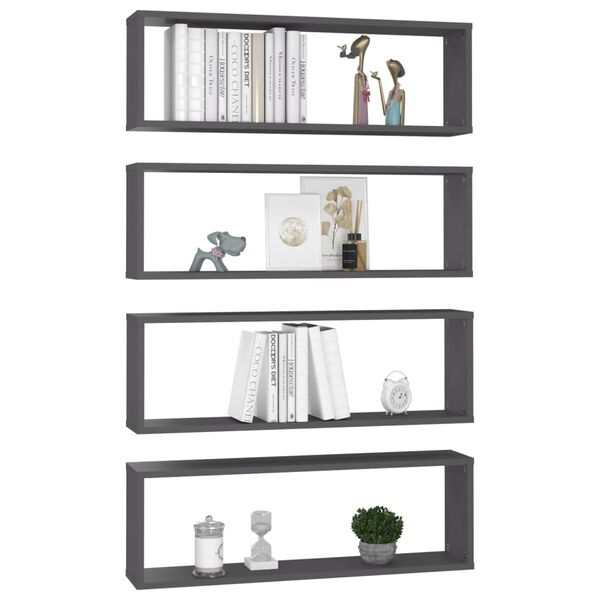 vidaXL Wall Shelf Set of 4 Gray Engineered wood