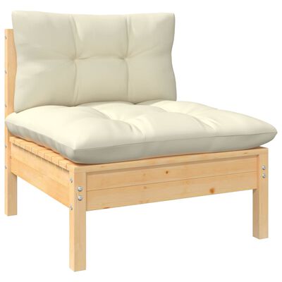 vidaXL 11 Piece Patio Lounge Set with Cream Cushions Pinewood