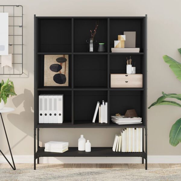 vidaXL Bookcase Black Engineered wood, steel Medium Bookcase