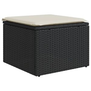 vidaXL Garden Stool Black PE Rattan, Powder-Coated Steel, Polyester, Foam