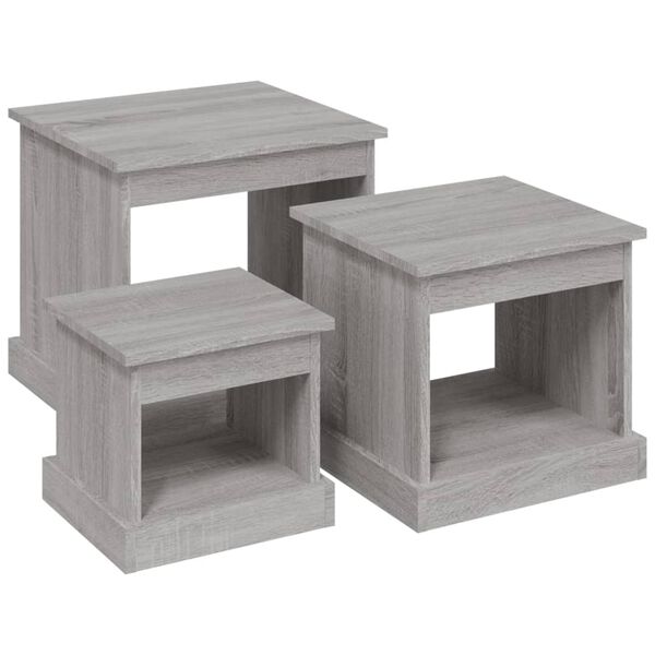 vidaXL Coffee Table Set of 3 Grey sonoma Engineered wood Stackable