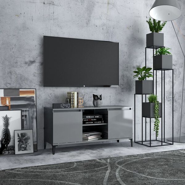 vidaXL TV Cabinet High gloss grey Engineered wood, metal Medium