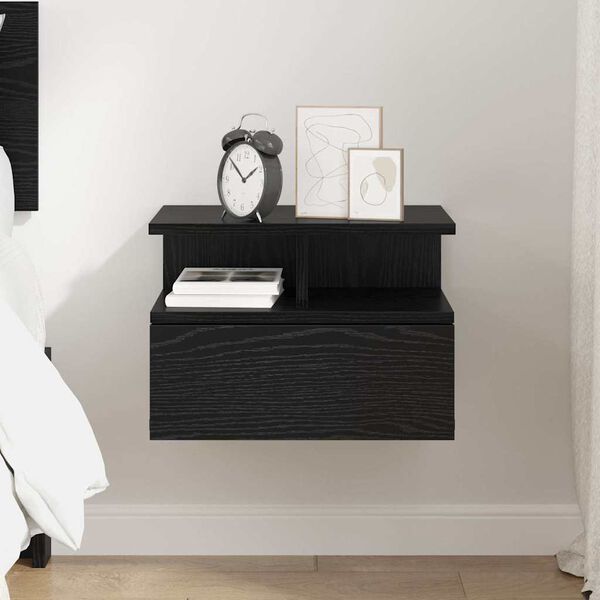 vidaXL Floating Nightstand Black Oak 15.75 x 12.20 x 10.63 in