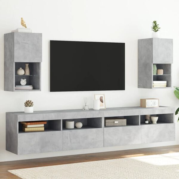 vidaXL TV Stands with LED Lights 2 pcs Concrete Gray 12"x11.8"x23.6"