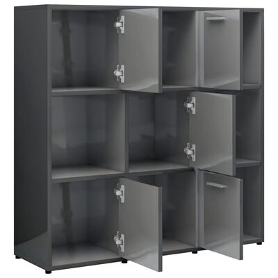 vidaXL Book Cabinet High Gloss Gray 35.4"x11.8"x35.4" Chipboard