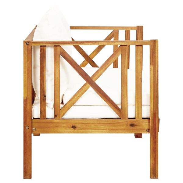 vidaXL Bench Cream Solid Acacia wood, fabric (100% polyester) 2-seater