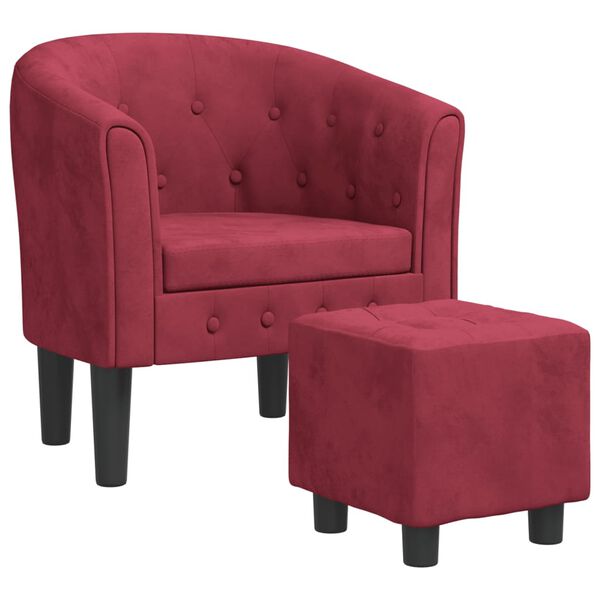 vidaXL Tub Chair Wine red Velvet (100% polyester), Pinewood, Plywood, Foam