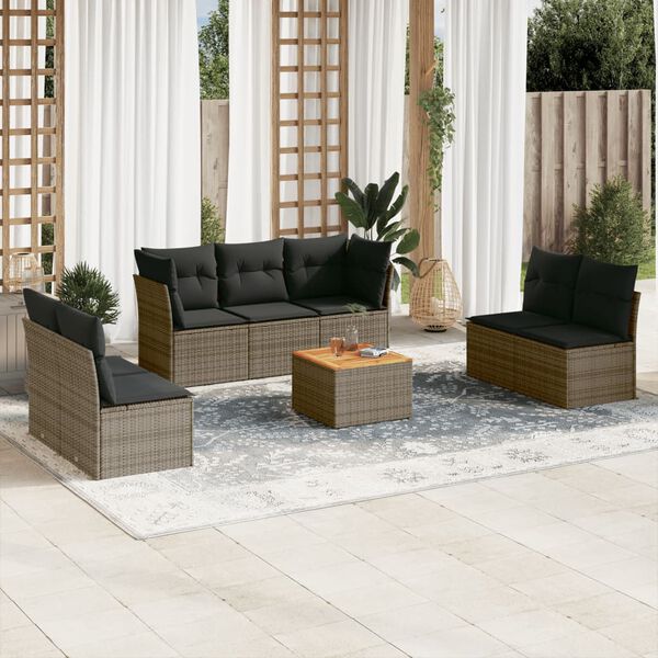 vidaXL Garden Sofa Set Gray PE rattan Standard Removable Covers