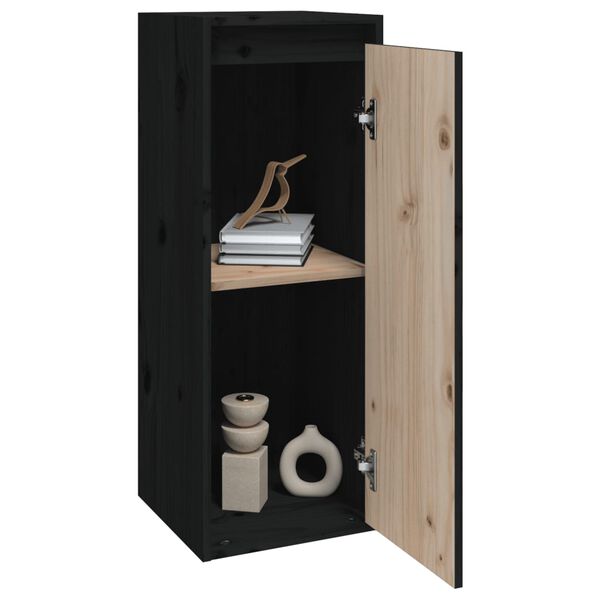 vidaXL Wall Cabinet Set of 2 Black Solid pine wood Medium Wall Cabinet