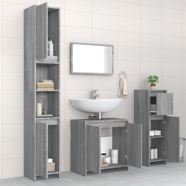 vidaXL Bathroom Furniture Set Grey Sonoma Engineered Wood Medium