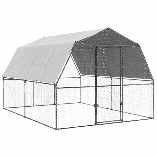 vidaXL Chicken Cage Silver Galvanized steel, Polyethylene Large Durable