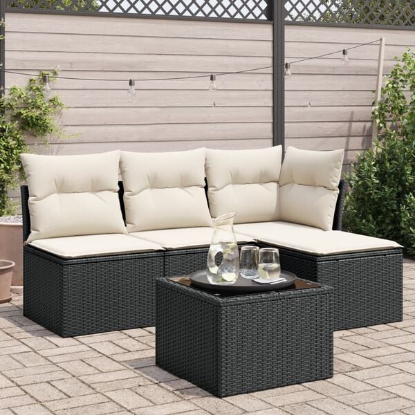 vidaXL Garden Sofa Set Black PE rattan Medium Adjustable Feet