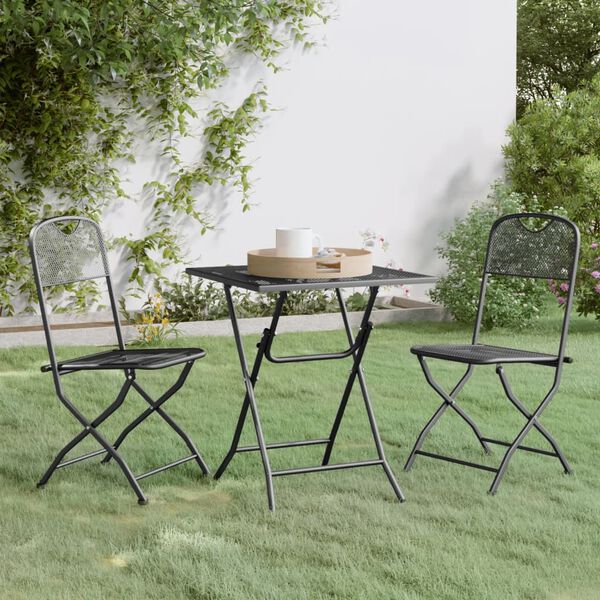 vidaXL Garden Dining Set Anthracite Expanded metal mesh Small Foldable