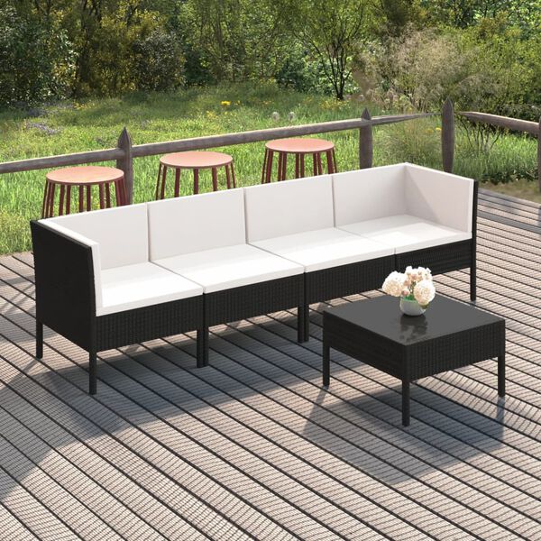 vidaXL Garden Lounge Set Black PE Rattan Large Removable Covers