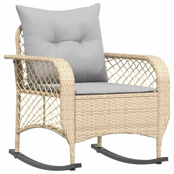 vidaXL Patio Rocking Chair with Cushions Beige Poly Rattan