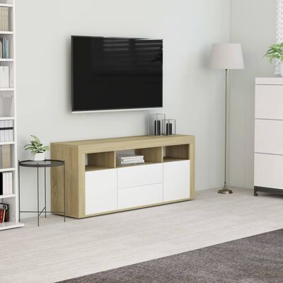 vidaXL TV Cabinet White and Sonoma Oak 47.2"x11.8"x19.7" Chipboard