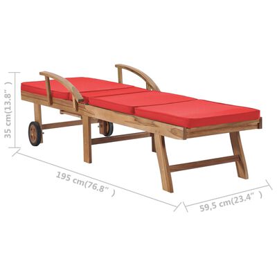 vidaXL Sun Loungers with Cushions 2 pcs Solid Teak Wood Red