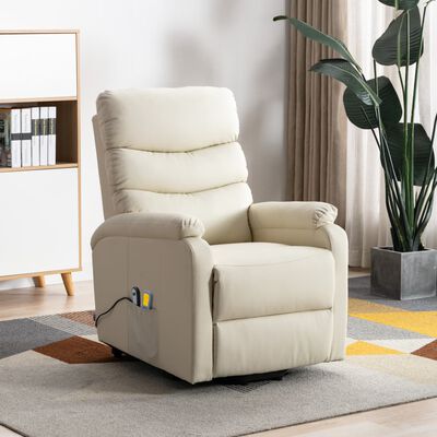 vidaXL Stand-up Massage Recliner Cream White Faux Leather