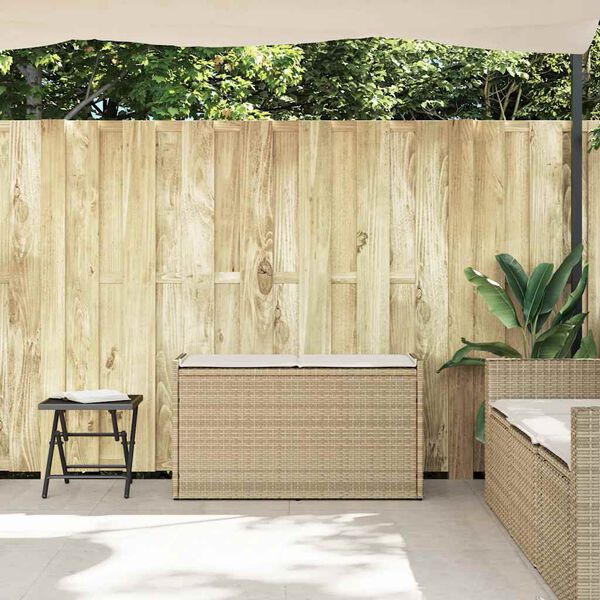 vidaXL Outdoor Storage Bench Beige Poly Rattan 39.4 in x 17.7 in x 22.4 in